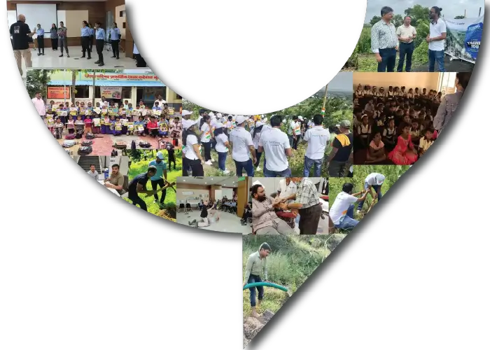 Youth development activities collage in Y shape showing tree plantation, education, and community initiatives by YTDS